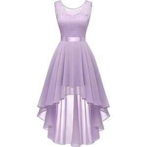 BeryLove Women Lavender Chiffon Scoop Neck Sleeveless Lace Cocktail Dress